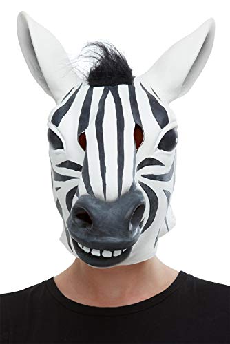Smiffys Zebra Mask Máscara de látex de cebra, color blanco y negro, Talla única (50882)