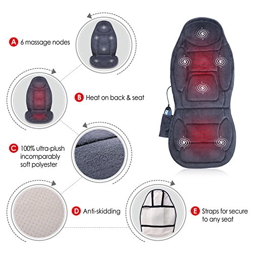 Snailax Cojín de asiento de masaje de espuma viscoelástica -Masajeador de espalda con calor, asiento de masaje con calefacción para coche u oficina