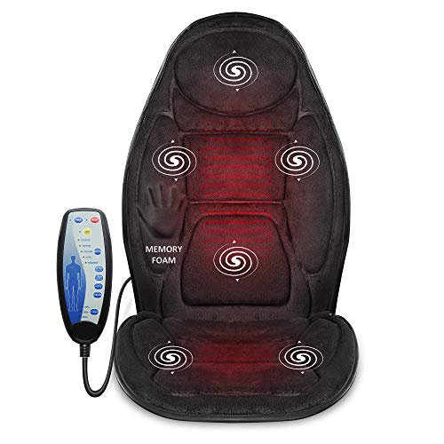 Snailax Cojín de asiento de masaje de espuma viscoelástica -Masajeador de espalda con calor, asiento de masaje con calefacción para coche u oficina