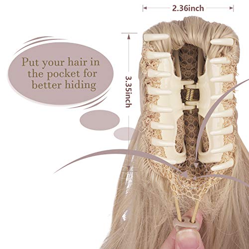 Sofeiyan Extensión de cola de 33cm con pinza de cola de caballo larga y rizada en garra extensión de cabello postizo sintético de aspecto natural para mujeres, Marrón ceniza claro y rubio pálido