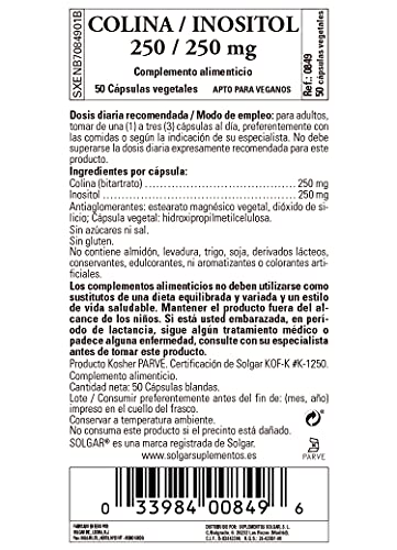 Solgar Colina 250 mg / Inositol 250 mg Cápsulas vegetales - Envase de 50