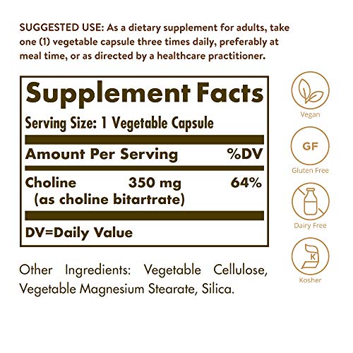 Solgar Colina 350 Mg Cápsulas Vegetales, 100 Unidades