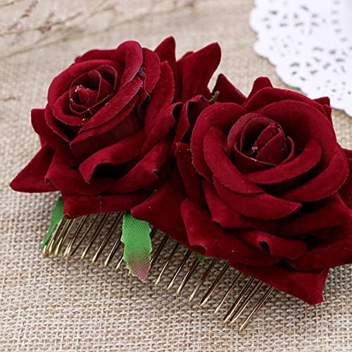 SOLUSTRE - Peine doble floral, accesorio de pelo para boda, flamenco de novia, pin up, estilo vintage, rosa y flor para el cabello, accesorios