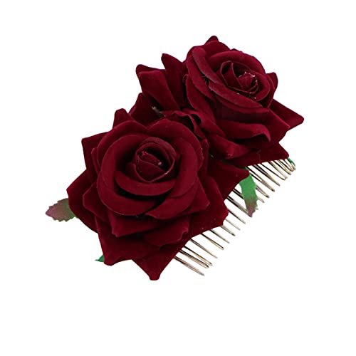 SOLUSTRE - Peine doble floral, accesorio de pelo para boda, flamenco de novia, pin up, estilo vintage, rosa y flor para el cabello, accesorios