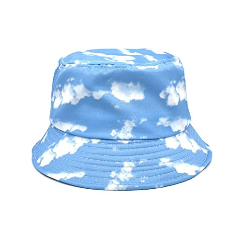 Sombrero de cubo de impresión de verano azul cielo nubes llama pescador sombrero para las mujeres hombres Panamá sombrero al aire libre viaje playa Sun Cap, c, Talla única,