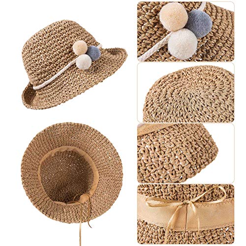 Sombrero de Paja Niña Gorra de Sol Transpirable al Aire Libre de Viaje Sunscreen Cap Playa de Verano para Chicas, Caqui