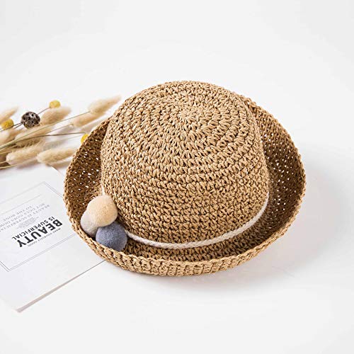 Sombrero de Paja Niña Gorra de Sol Transpirable al Aire Libre de Viaje Sunscreen Cap Playa de Verano para Chicas, Caqui