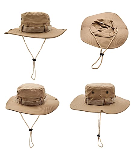 Sombrero del Pescador Plegable para Hombre Mujer, Gorro de Protección Solar UPF 50 de ala Ancha, Sombrero de Pesca Impermeable para Verano, Aires Libre, Caza, Camping Safari (Beige)