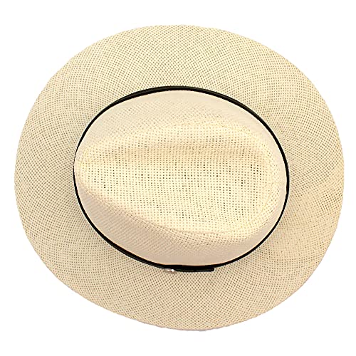 Sombrero Hombre Mujer de Paja de Papel, Gorros de Panamá de Verano UPF 50, Fedora para Playa y Sol de ala Ancha, Plegable y Ligera (Crema, 58cm)