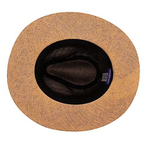 Sombrero Hombre Mujer de Paja de Papel, Gorros de Panamá de Verano UPF 50, Fedora para Playa y Sol de ala Ancha, Plegable y Ligera (Marrón, 56cm)