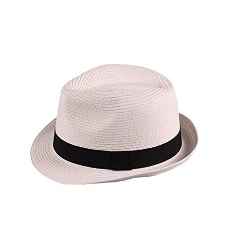 Sombrero Paja Hombre Mujer Fedora Borsarino Trilby Gorra Panamá Verano Playa ala Corta Moda Unisex (lu-128 Blanco, 57cm)