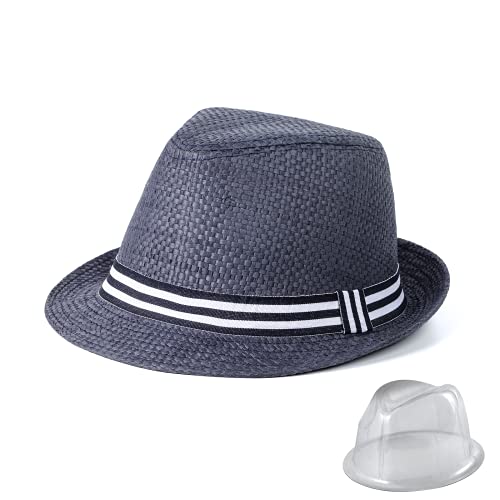 Sombreros de Paja de Panamá para Hombre, Sombreros de Playa de Verano de Paja de Papel para Hombre, Sombrero para el Sol, protección UV, Sombrero de ala Ancha Fedora (Azul Blanco, 58cm(22.8inch))