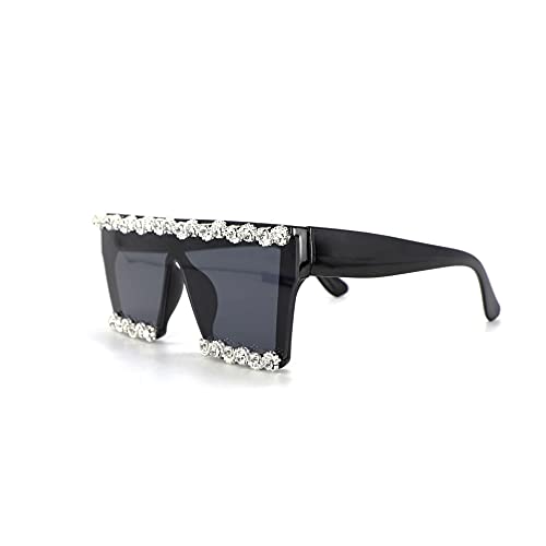 SONGYUAN Gafas de sol cuadradas con montura grande, hechas a mano, diseño de diamante europeo y americano, de moda, color negro