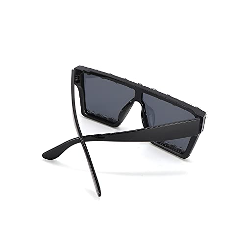 SONGYUAN Gafas de sol cuadradas con montura grande, hechas a mano, diseño de diamante europeo y americano, de moda, color negro