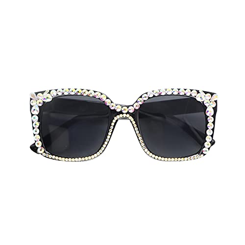 SONGYUAN Gafas de sol de diamante con montura grande, estilo europeo y americano, para pasarela, color negro