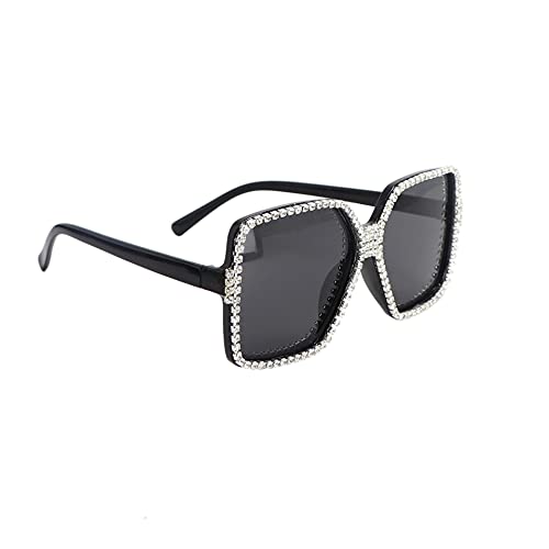 SONGYUAN Gafas de sol de gama alta con montura grande cuadrado con diamante estilo europeo y americano exageradas gafas de sol blancas