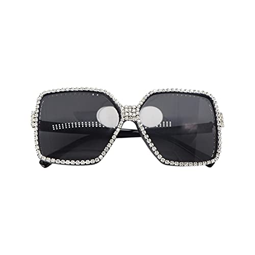 SONGYUAN Gafas de sol de gama alta con montura grande cuadrado con diamante estilo europeo y americano exageradas gafas de sol blancas