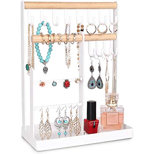 Soporte para collar con bandeja para almacenar collares largos, pulseras, anillos, relojes, accesorios - blanco