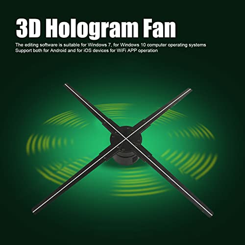 Sorandy Proyector de Publicidad de Holograma 3D, Proyector de Ventilador de Holograma LED 3D de 2 CM para Tienda, con 4 Hojas, Compatible con WiFi, Pantalla de Ventilador de Holograma 3D(Negro)