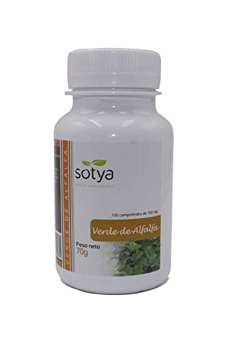 Sotya Verde De Alfalfa 200 comprimidos (pack de 100 + 100) 700 mg, aporta nutrientes, rica en sales minerales, aminoácidos ácidos grasos insaturados, clorofila, fibra y vitaminas al organismo.