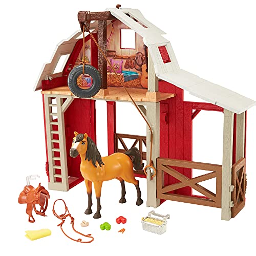 Spirit Establo con caballo de juguete, casa para muñecas con accesorios (Mattel HDK56)