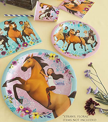 Spirit Riding Free Juego de suministros para fiesta de cumpleaños de caballo, platos, tazas, servilletas, mantel, decoración de banners y pegatina