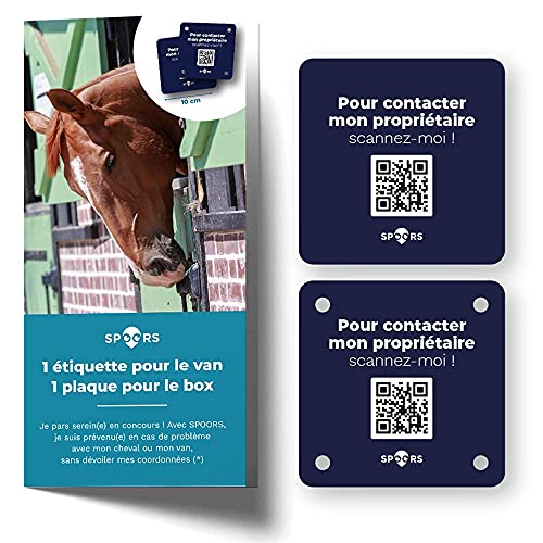 SPOORS - Pack de equitación para ser advertido sin revelar su número, en caso de problema con el caballo | Una placa para Le Box, una etiqueta para Le Van