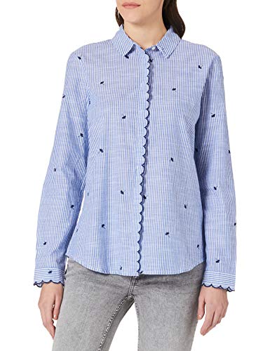 Springfield Blusa Rayas Bordados Camisa, Azul Medio, 38 para Mujer