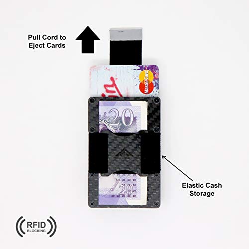 STEALTH Wallet Tarjetero RFID Minimalista - Carteras para Tarjetas Compactas con Bloqueo NFC - Ligero con Seguridad (Fibra de Carbono con Expulsor de Lengüeta y Almacenamiento de Efectivo Elástico)