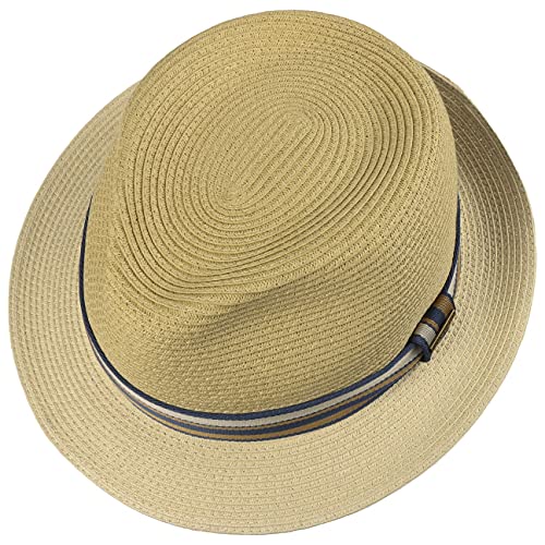 Stetson Sombrero de Paja Licano Toyo Trilby Hombre - Playa Sol con Banda Grosgrain Primavera/Verano - S (54-55 cm) Beige