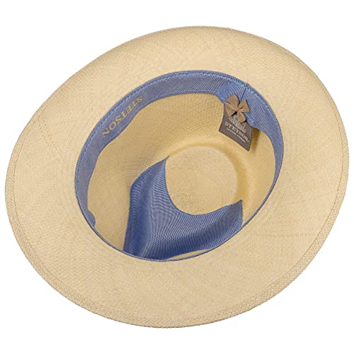 Stetson Sombrero Panamá Rocaro Fedora Hombre - Made in Ecuador de Paja Verano con Banda Grosgrain Primavera/Verano - S (54-55 cm) Natural