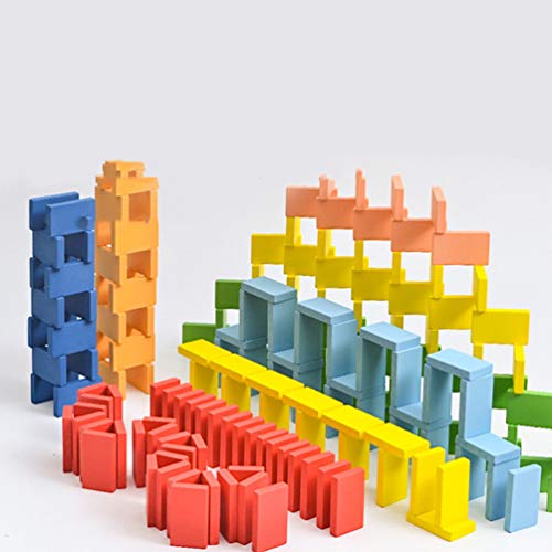 STOBOK Juego de Dominó de Madera de 80 Piezas Bloques de Construcción de Colores Azulejos en Blanco Lisos de Madera de Colores para Apilar Derribar Juego en Casa