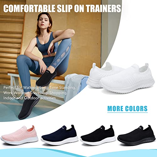 STQ Zapatillas de Deporte para Mujer Malla Deslizante Running Trabajo Ligero Comodos Zapatos Blanco 37 EU