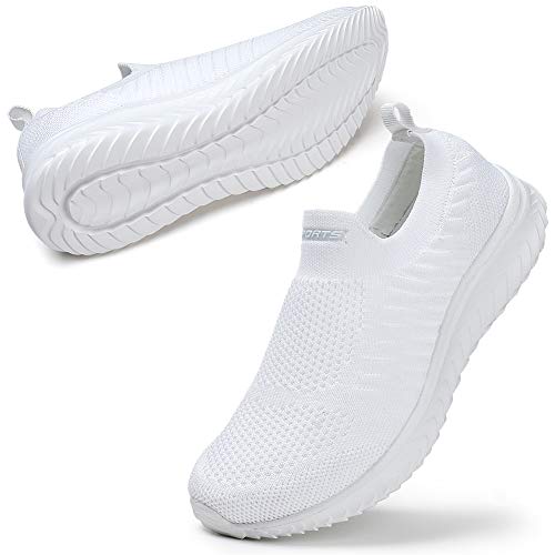 STQ Zapatillas de Deporte para Mujer Malla Deslizante Running Trabajo Ligero Comodos Zapatos Blanco 37 EU