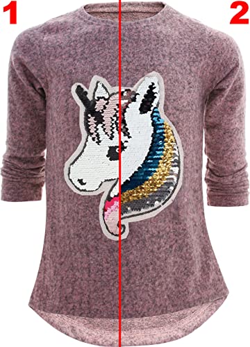 Sudadera con diseño de unicornio y caballo, reversible, con lentejuelas brillantes, blusa larga Unicornio 2 rosa. 140 cm-146 cm