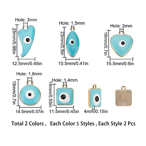 SUNNYCLUE 1 caja 20 piezas 5 estilos Dijes de Mal de Ojo Aleación Esmalte Chapado En Oro Corazón Plano Ojo de Caballo Cuadrado Forma Redonda Colgantes con Aro para Joyería Fabricación de Bricolaje