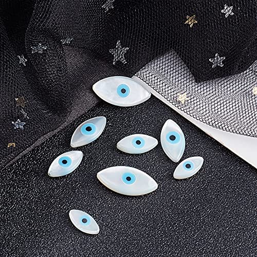 SUPERFINDINGS 8pcs 4 tamaños Cuentas de Concha de Ojo Malvado Cuentas de Concha de Perla Cuentas de Ojo de Caballo con Turquesa Sintética para Pulsera, Collar,Fabricación de Joyas, Cielo Azul Profundo