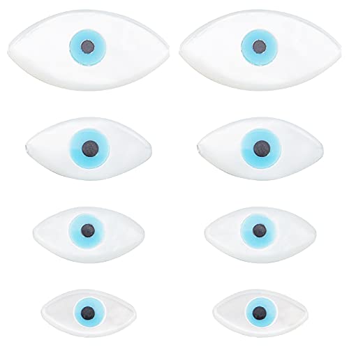 SUPERFINDINGS 8pcs 4 tamaños Cuentas de Concha de Ojo Malvado Cuentas de Concha de Perla Cuentas de Ojo de Caballo con Turquesa Sintética para Pulsera, Collar,Fabricación de Joyas, Cielo Azul Profundo