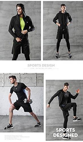 Superora 6 Piezas Juego de Ropa Deportiva Hombre con Capucha de Manga Larga Camisetas de Manga Corta Pantalones Cortos Sueltos y Pantalones Entrenamiento Gimnasio Correr