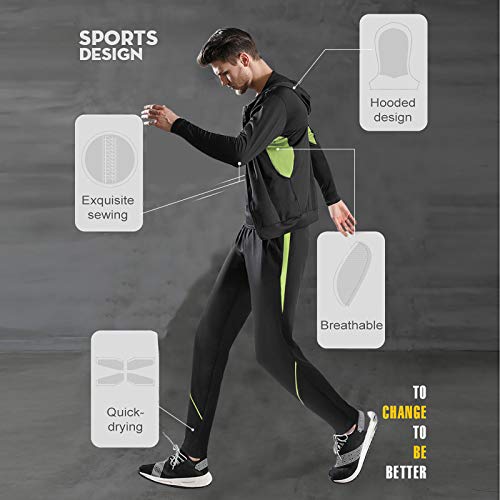 Superora 6 Piezas Juego de Ropa Deportiva Hombre con Capucha de Manga Larga Camisetas de Manga Corta Pantalones Cortos Sueltos y Pantalones Entrenamiento Gimnasio Correr