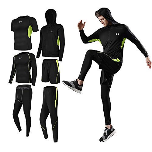 Superora 6 Piezas Juego de Ropa Deportiva Hombre con Capucha de Manga Larga Camisetas de Manga Corta Pantalones Cortos Sueltos y Pantalones Entrenamiento Gimnasio Correr