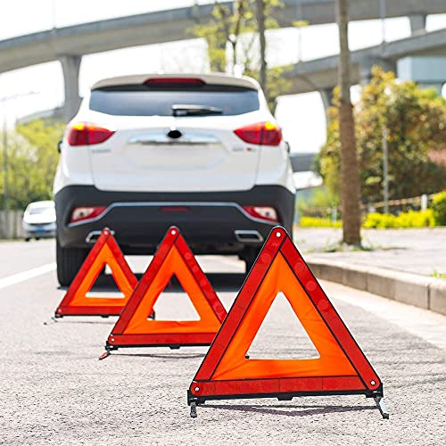 SUQ Kit de 2 Triángulo de Advertencia Rojo, Marco de Advertencia de Triángulo de Seguridad para Automóvil Plegable, Borde de Carretera Emergencia Triángulo Reflector para Accidentes y Averías