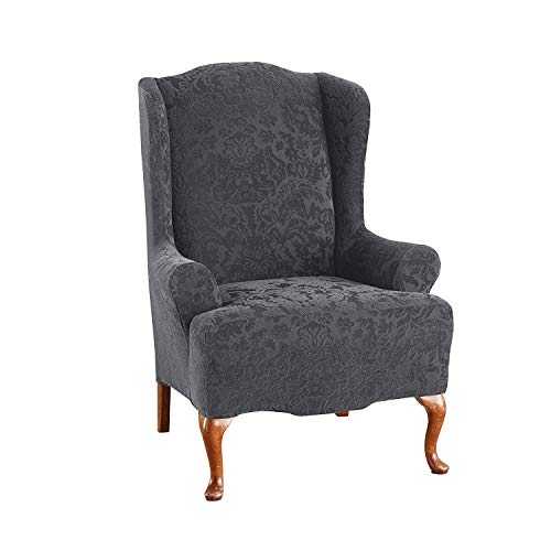 Sure Fit - Funda elástica para Silla, diseño de Damasco, Color marrón, Gris, Wing Chair