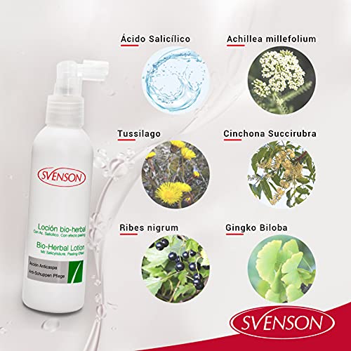 Svenson | Loción Anticaspa Bio Herbal | Reduce Picor e Irritación del Cuero Cabelludo | Rico en Ginkgo Biloba| Triple Acción Antiséptica, Antiinflamatoria y Cicatrizante | Pelo Nutrido | 150ml