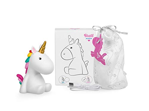 Sweet Ponies Luz Nocturna Infantil LED Unicornio con la Batería Recargable, Quitamiedos para Niños - Candy