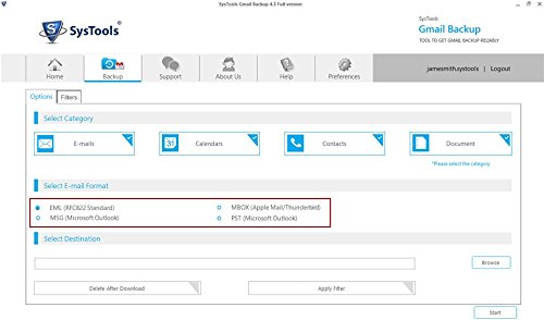 SysTools Copia de seguridad de Gmail (Entrega de correo electrónico-Sin CD)