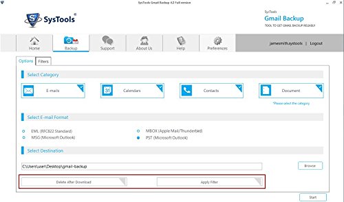 SysTools Copia de seguridad de Gmail (Entrega de correo electrónico-Sin CD)
