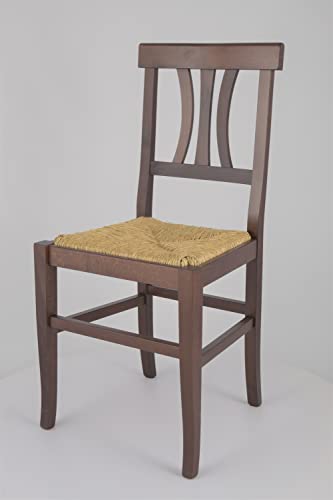 t m c s Tommychairs - Set 4 sillas Artemisia para Cocina y Comedor, Estructura en Madera de Haya Pintada en Color Nogal Oscuro y Asiento en Paja