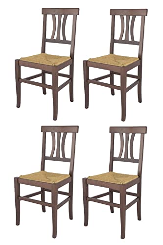 t m c s Tommychairs - Set 4 sillas Artemisia para Cocina y Comedor, Estructura en Madera de Haya Pintada en Color Nogal Oscuro y Asiento en Paja