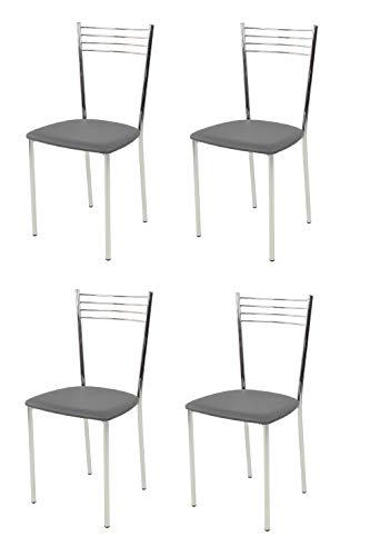 t m c s Tommychairs - Set 4 sillas Elena para Cocina, Comedor, Bar y Restaurante, Estructura en Acero Cromado y Asiento tapizado en Polipiel Color Gris Oscuro